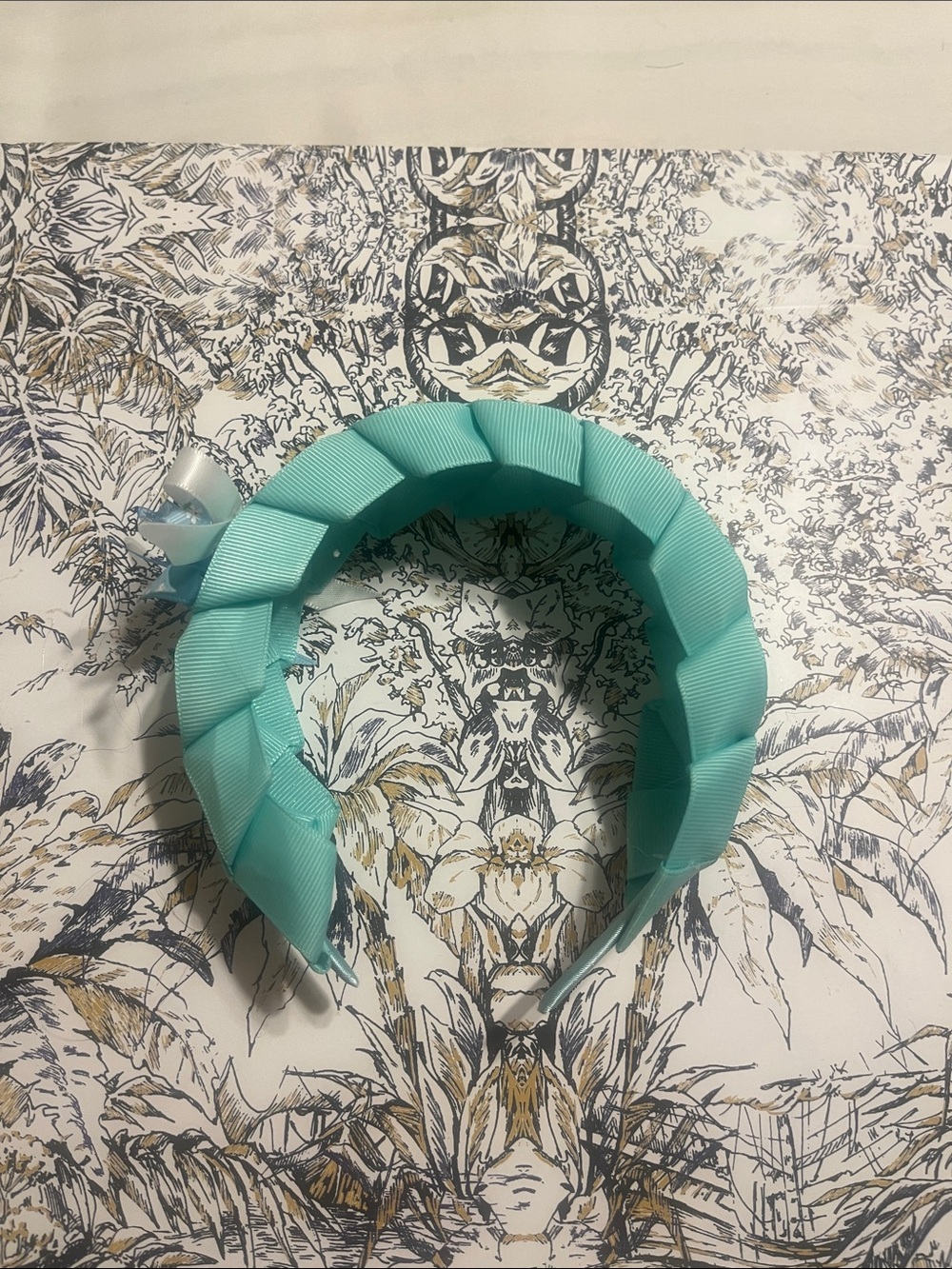 Handmade Turquoise Braided Ribbon Headband With Bows for Kids